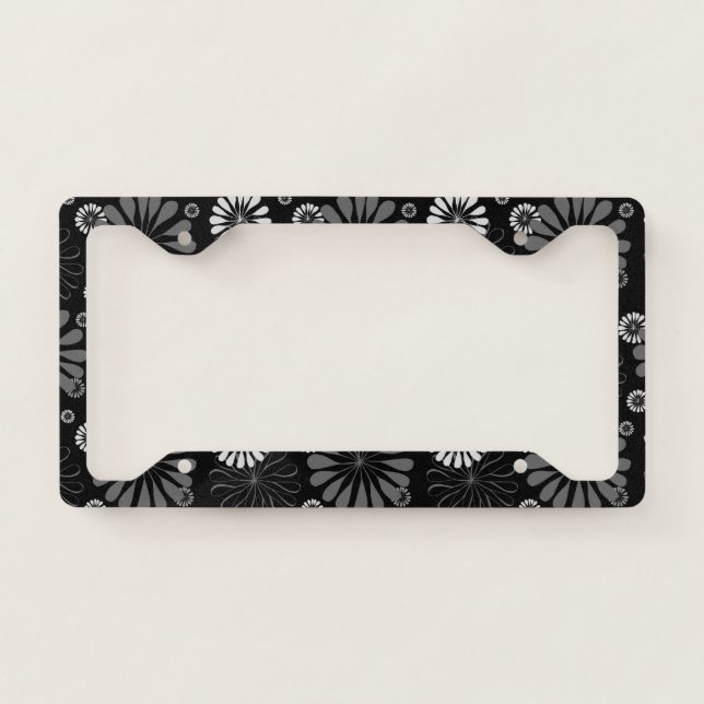 Black and White Retro Floral License Plate Frame (Front)