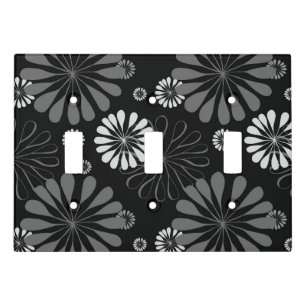 Black and White Retro Floral Light Switch Cover