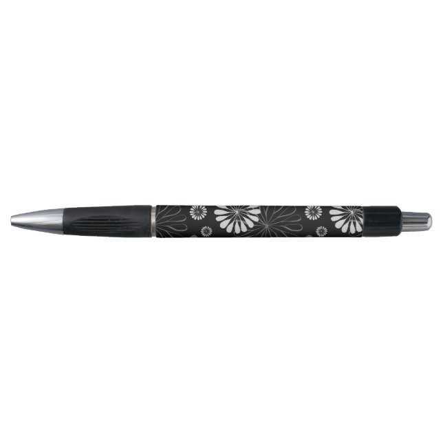 Black and White Retro Floral Pen (Front)