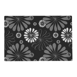 Black and White Retro Floral Placemat