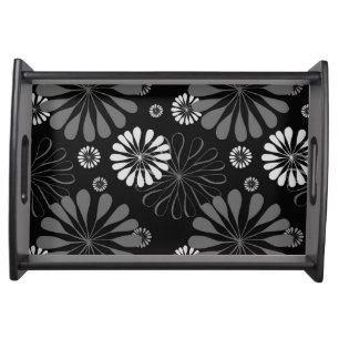Black and White Retro Floral Serving Tray