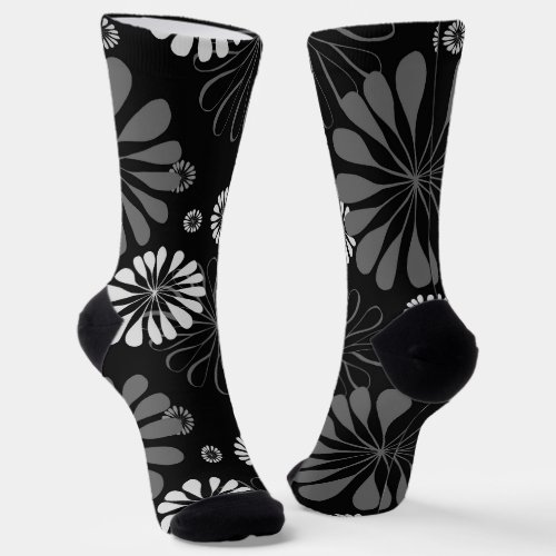 Black and White Retro Floral Socks