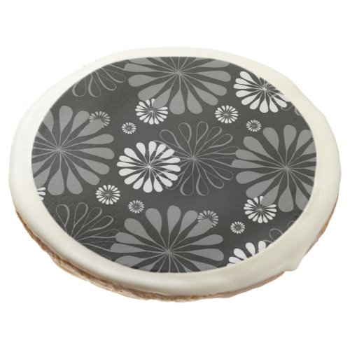 Black and White Retro Floral Sugar Cookie