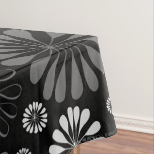 Black and White Retro Floral Tablecloth