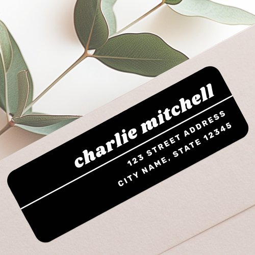 Black and white retro font return address label