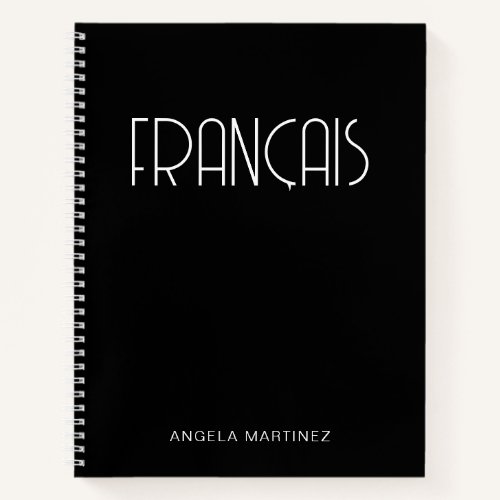 Black and White Retro Français Language Study Notebook
