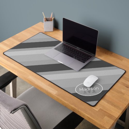 Black and white retro geometric lines Monogram Desk Mat