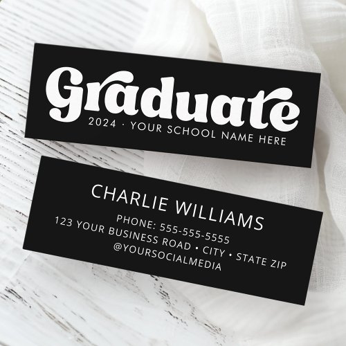 Black and white retro graduate student graduation mini business card