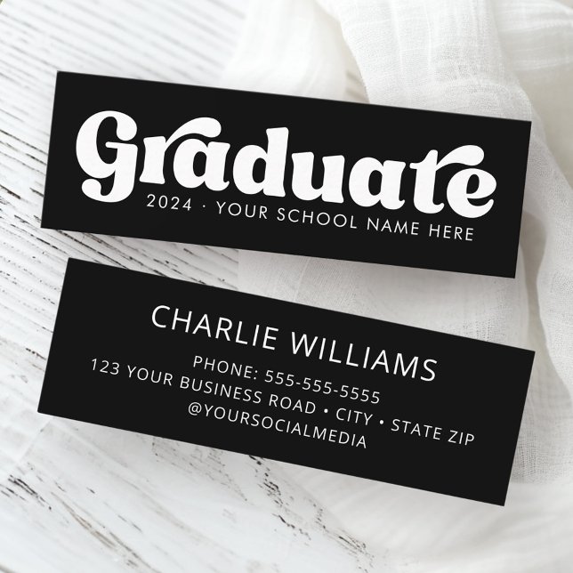 Black and white retro graduate student graduation mini business card (Black and white retro graduate student graduation mini business card)