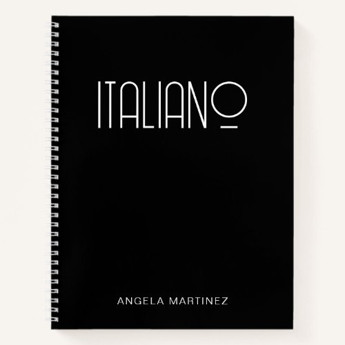 Black and White Retro Italiano Language Study Notebook