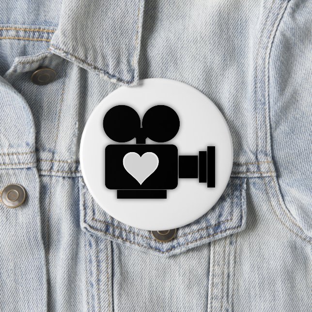 BLACK AND WHITE RETRO MOVIE CAMERA AND HEART BUTTON (In Situ)
