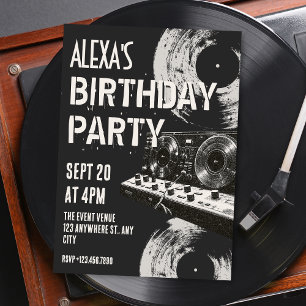 Black and white retro music birthday invitation