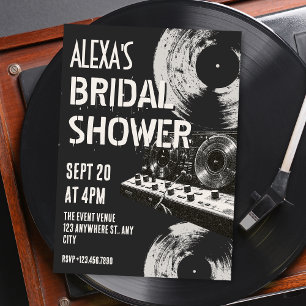 Black and white retro music bridal shower invitation