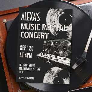 Black and white retro music music recital invitation