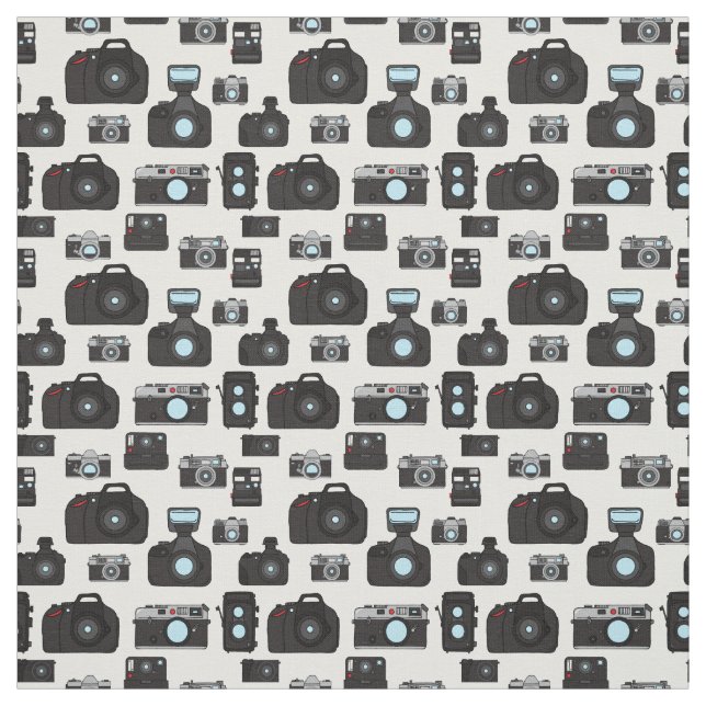 Black and White Retro Photographer Camera Pattern Fabric (Swatch)