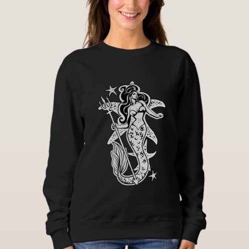 Black And White Retro Pin_Up Mermaid Sweatshirt