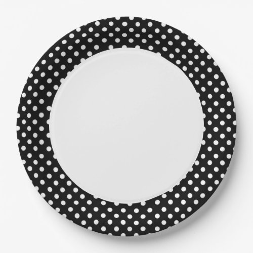 Black and White retro Polka dots  Paper Plates