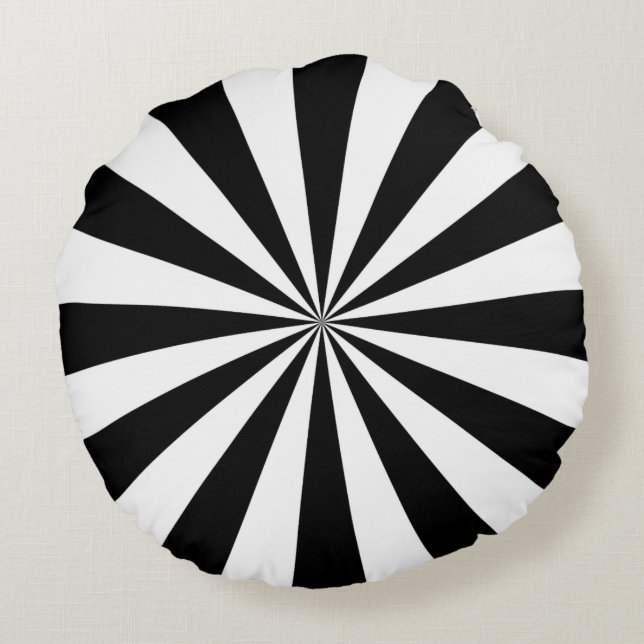 Black and white retro rays round pillow (Back)