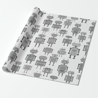 Black and White Retro Robots Wrapping Paper