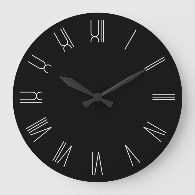 Black and White Retro Roman Numerals Large Clock (Front)