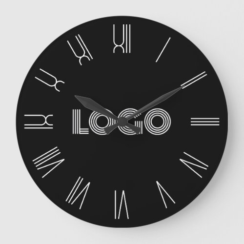 Black and White Retro Roman Numerals Logo Large Clock