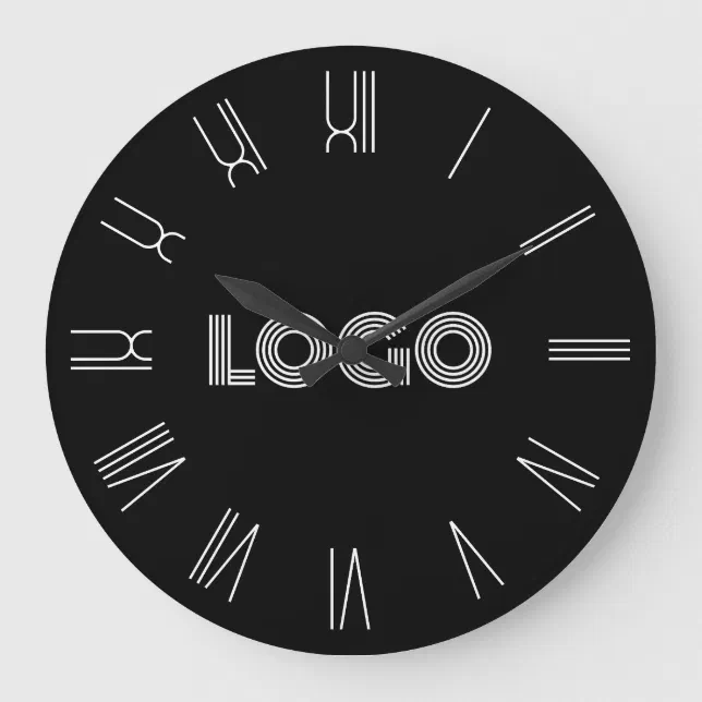 Black and White Retro Roman Numerals Logo Large Clock | Zazzle