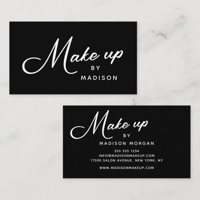 Black and White Retro Script Makeup Business Card (Front/Back)