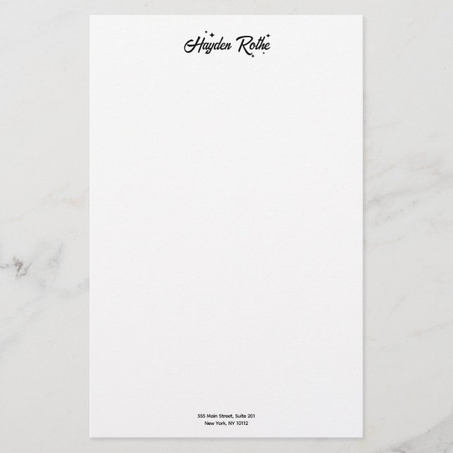 Black and White Retro Script  Stationery (Front)