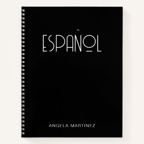 Black and White Retro Spanish Language Study Notebook