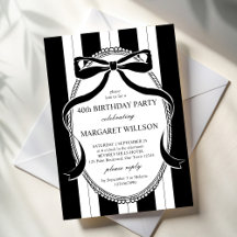 Black and white retro stripes bow birthday party