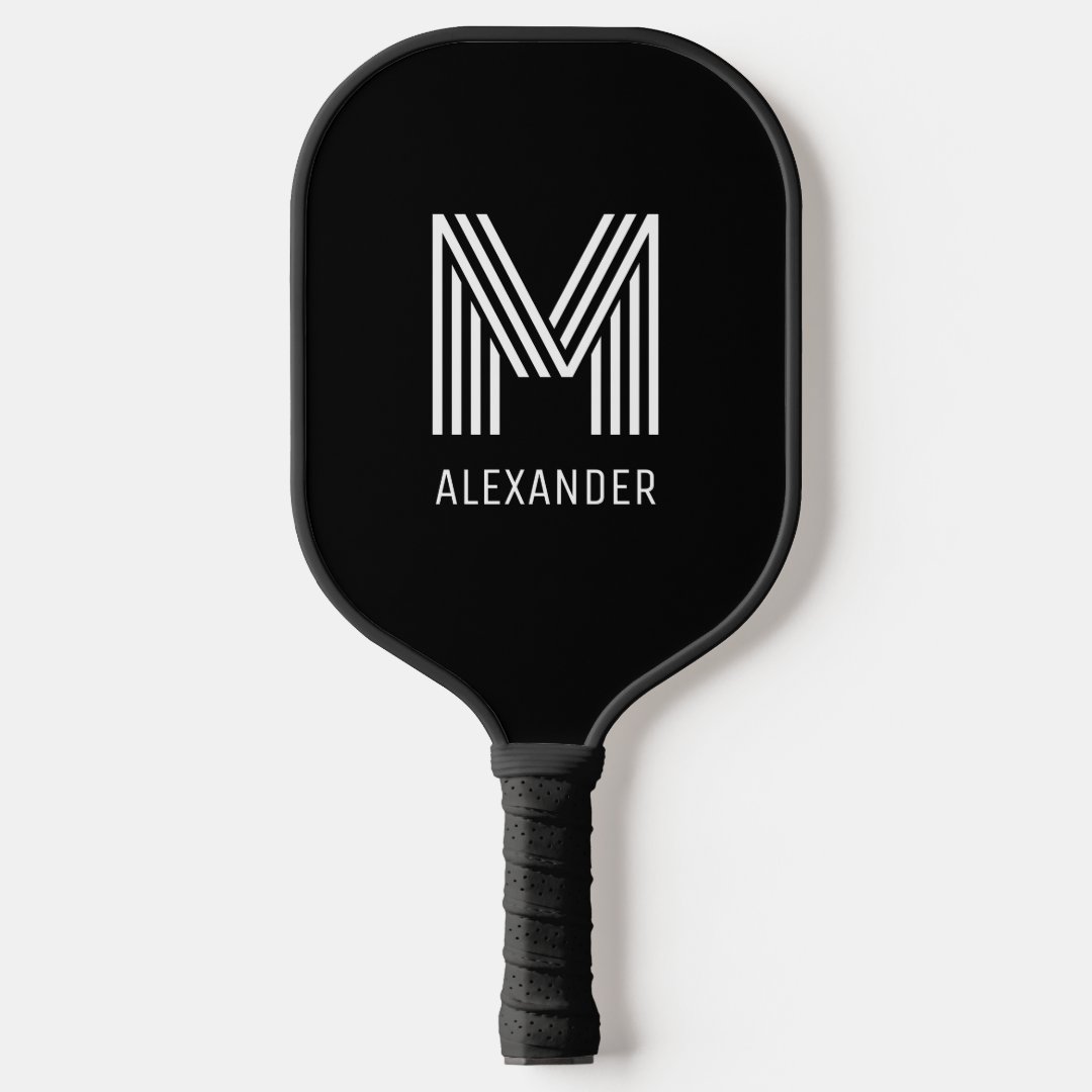 Black and White Retro Style Name Monogram Pickleball Paddle | Zazzle