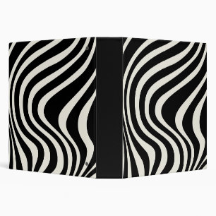 Black and white retro style waves 3 ring binder