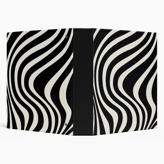 Black and white retro style waves 3 ring binder (Background)