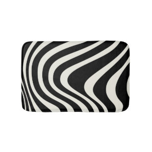 Black and white retro style waves bath mat