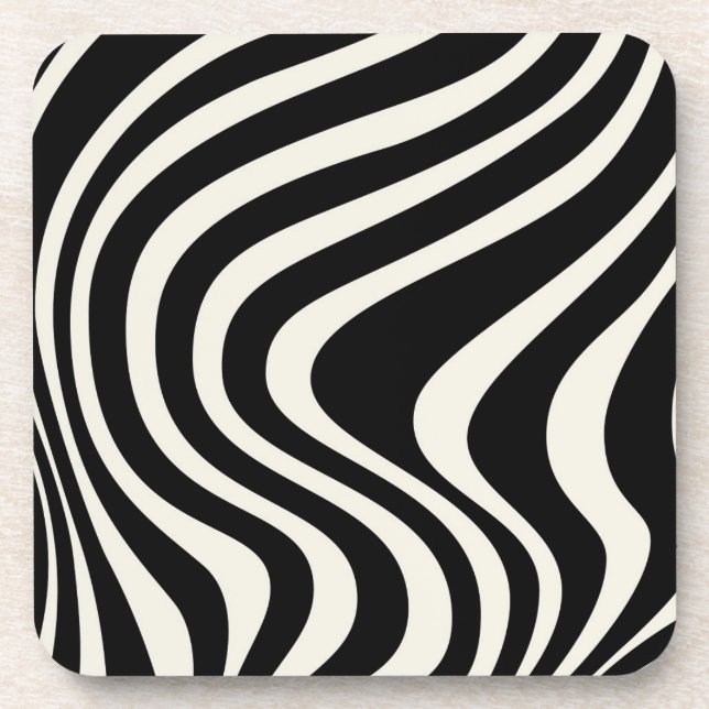 Black and white retro style waves beverage coaster (Front)