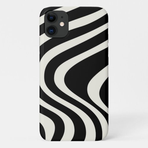 Black and white retro style waves iPhone 11 case