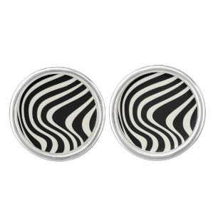 Black and white retro style waves cufflinks
