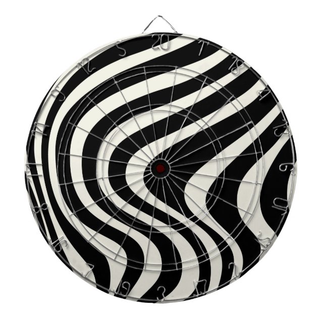 Black and white retro style waves dart board (Front)