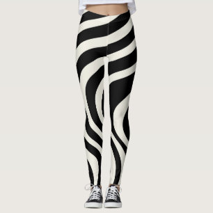 Black and white retro style waves leggings