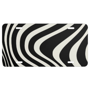 Black and white retro style waves license plate
