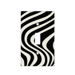 Black and white retro style waves light switch cover