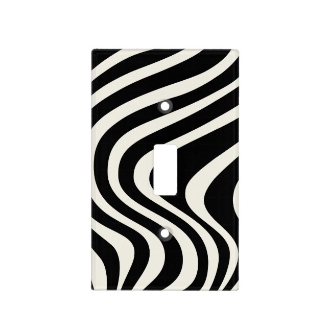 Black and white retro style waves light switch cover (Front)