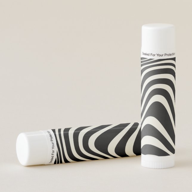 Black and white retro style waves lip balm (Front)