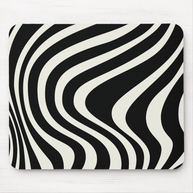Black and white retro style waves mouse pad (Front)