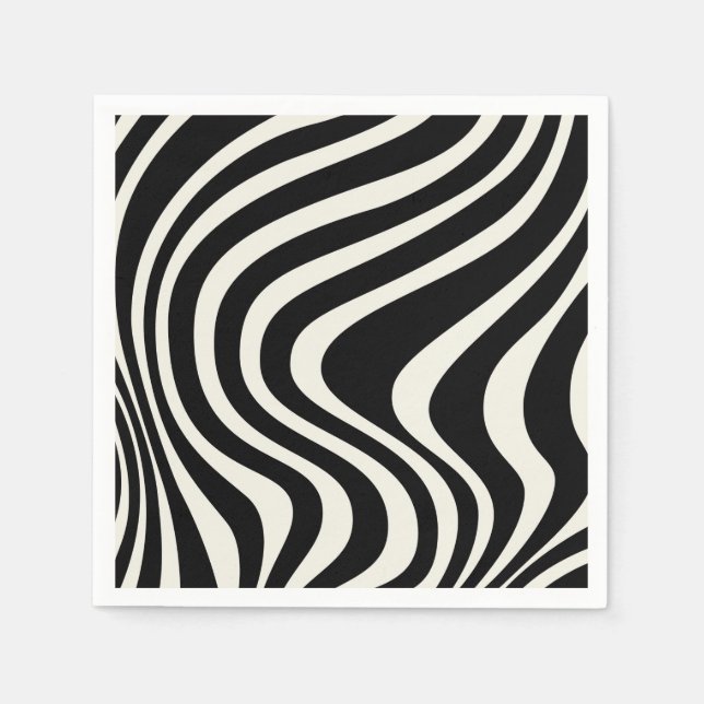 Black and white retro style waves napkins (Front)