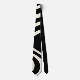 Black and white retro style waves neck tie