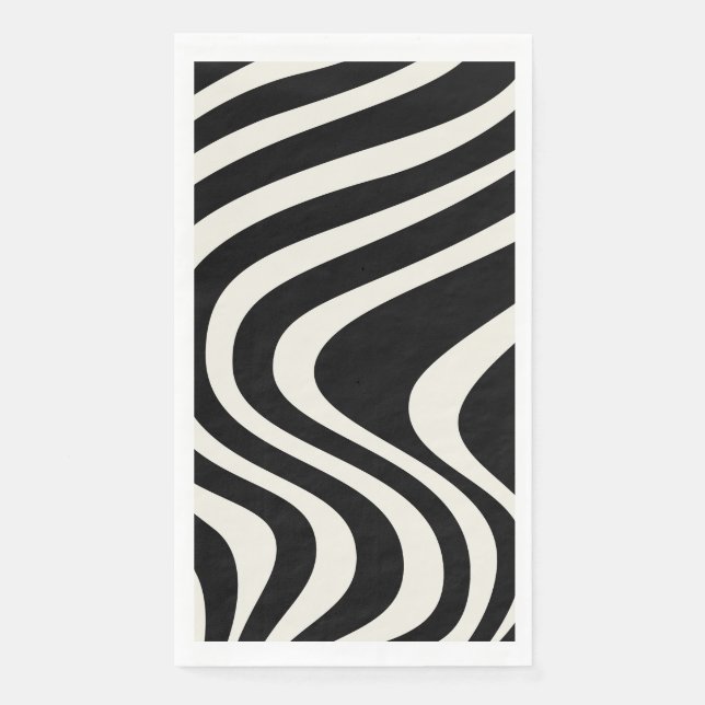 Black and white retro style waves paper guest towels (Front)