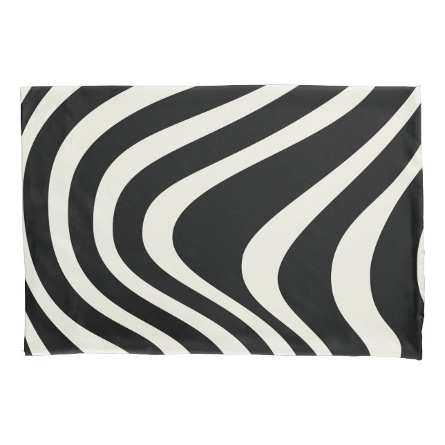 Black and white retro style waves pillow case (Front)