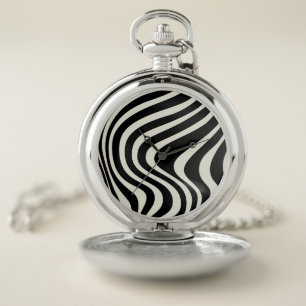 Black and white retro style waves pocket watch
