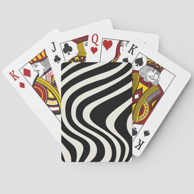 Black and white retro style waves poker cards (Back)